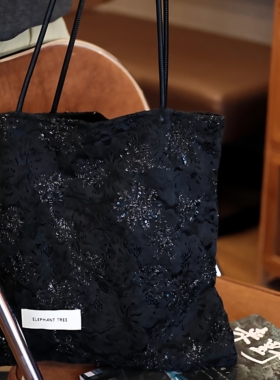 黑色蕾丝单肩包帆布包大容量小众包包复古通勤新款布袋高级感女士