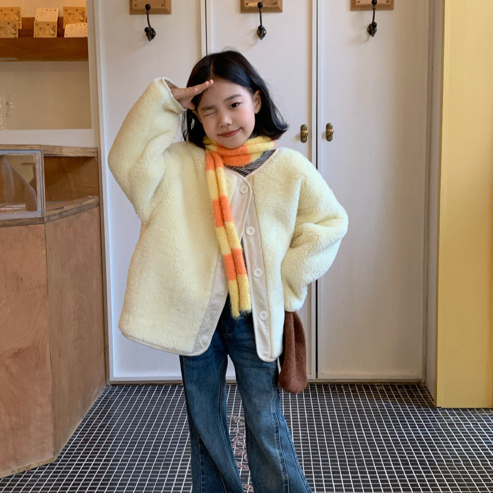 女童皮毛一体外套麂皮绒保暖棉服