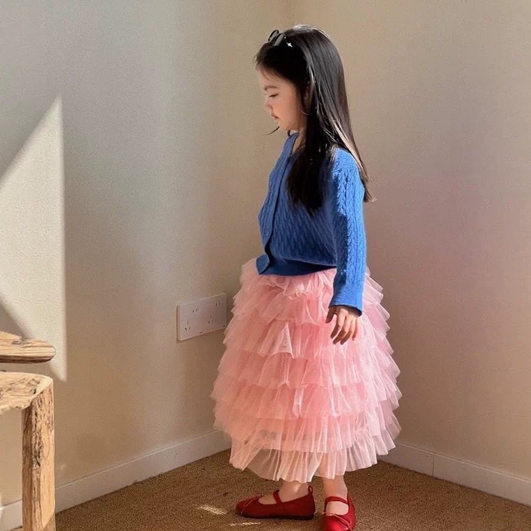 韩版童装女童时髦洋气纯色麻花针织衫女宝宝甜美蛋糕公主半身纱裙