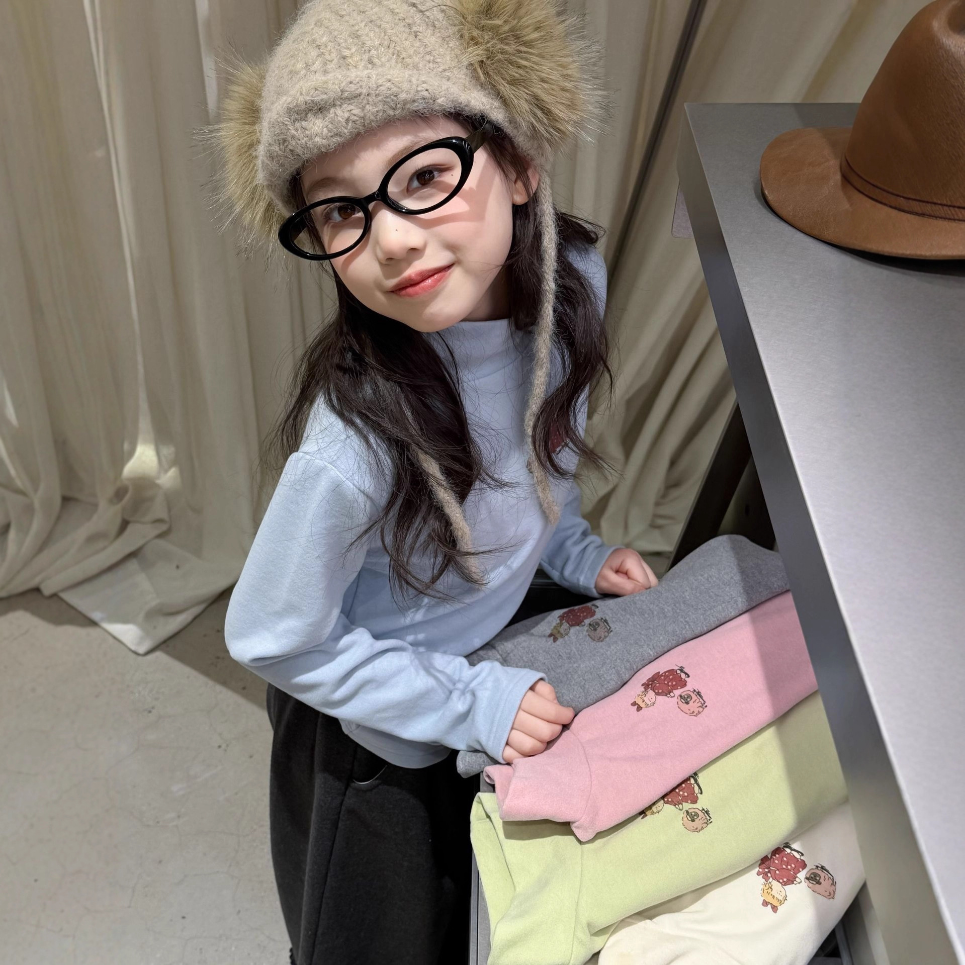 女童奥粒绒加厚无骨保暖打底衫