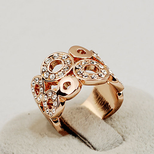 韩国时尚饰品 宽版镶钻水晶戒指 镂空圆圈中食指 女夸张夜店朋克