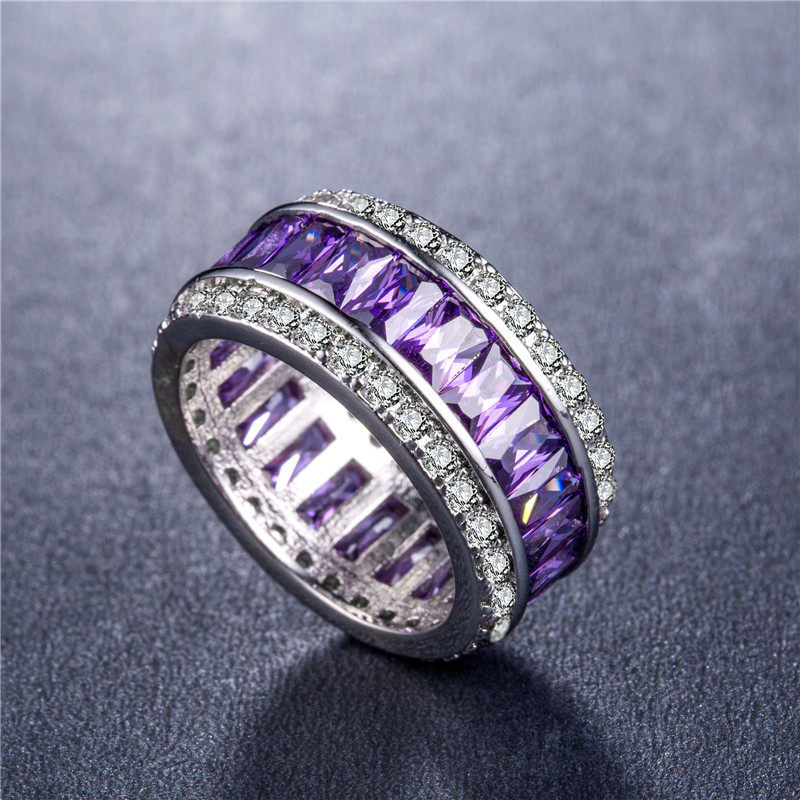 欧美奢华紫钻满圈满钻宽版戒指女男士人工宝石嘻哈朋克指环夸张