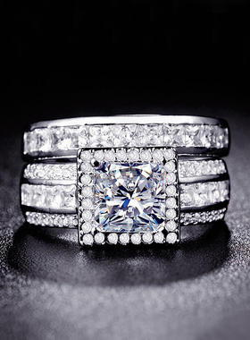 二合一方钻戒指女大钻浮夸时尚个性百搭手饰品潮人网红闺蜜ins风