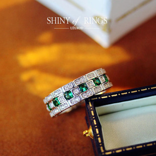 出口欧美仲夏夜之星迷宫方格设计祖母绿钻绿宝石多排钻戒指指环