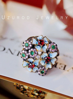 出口意大利设计粉蝶花飞小众宝石