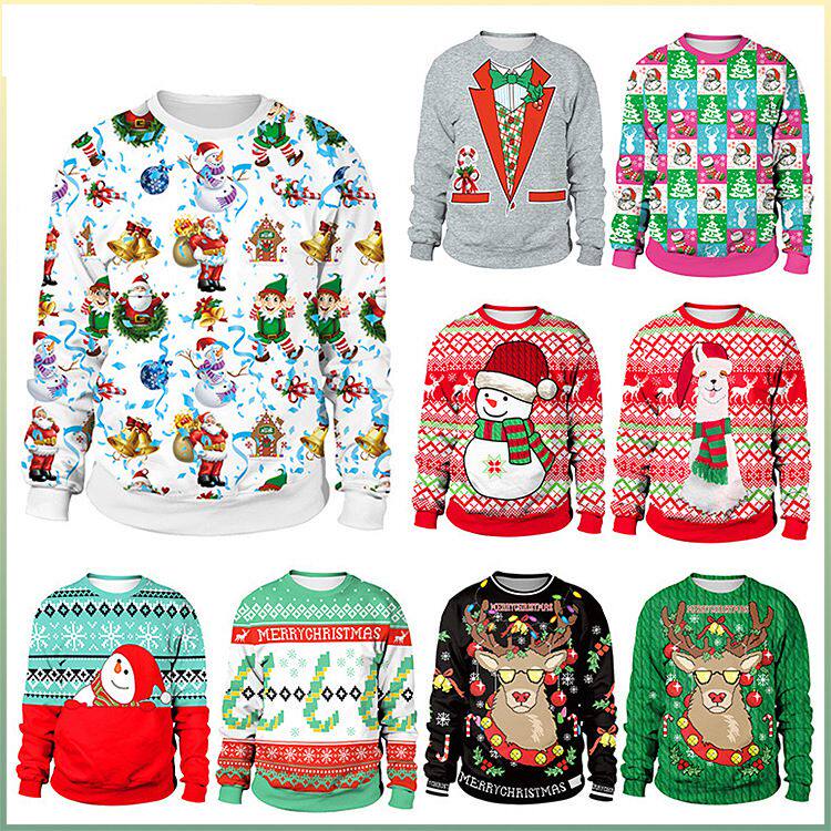 ugly christmas sweater women jumper 欧美长袖圆领圣诞卫衣女