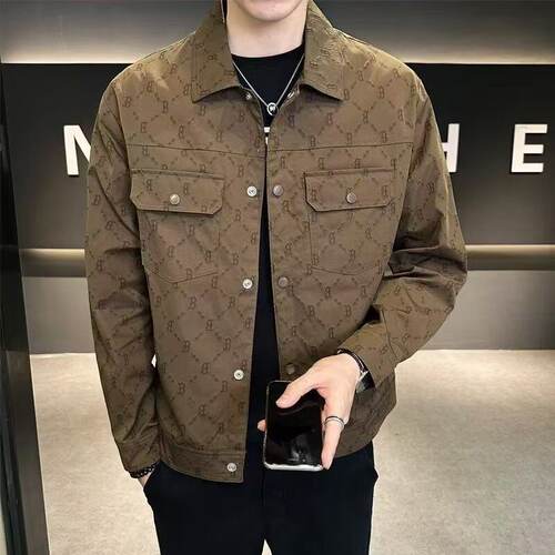 男士春秋季外套潮牌2026修身翻领印花男装褂子痞帅夹克jacket men