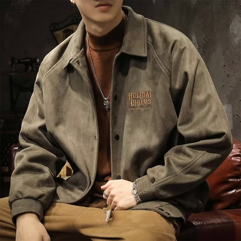 高级感春秋新款麂皮绒夹克男宽松大码美式复古休闲外套jacket men图片