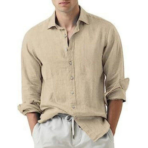 夏季欧美棉麻纯色男衬衫青年休闲棉麻透气Summer shirts for men
