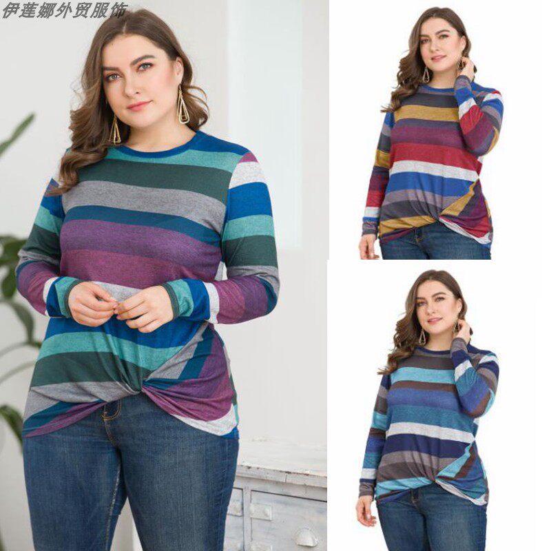 longsleeves tops women striped shirt plussize blouse 长袖t恤在类目 女装/女士精品, 大码女装中 - 来自Buy2taobao.com提供专业的淘宝代购服务