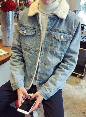 Winter denim jacket men slim fit thick cotton clothing trend