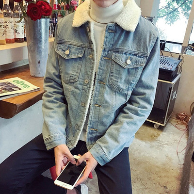 Winter denim jacket men slim fit thick cotton clothing trend