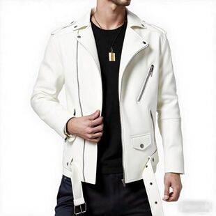 机车款男士皮衣秋冬新品中长款男式皮风衣外套修身韩版jacket men
