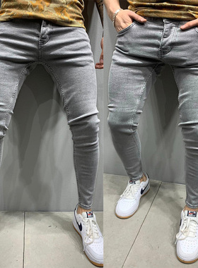 cowboy blue jeans jogger pants trousers men 灰色牛仔裤男夏