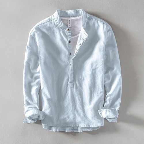 Top men's casual shirt slim fit solid color stand up collar