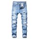jeans straight pants Men fit perforated slim elastic leg non