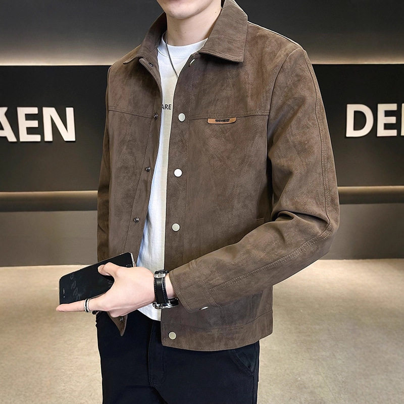 春秋季男款夹克修身男装痞帅潮牌高级感男士外套皮衣jacket men图片
