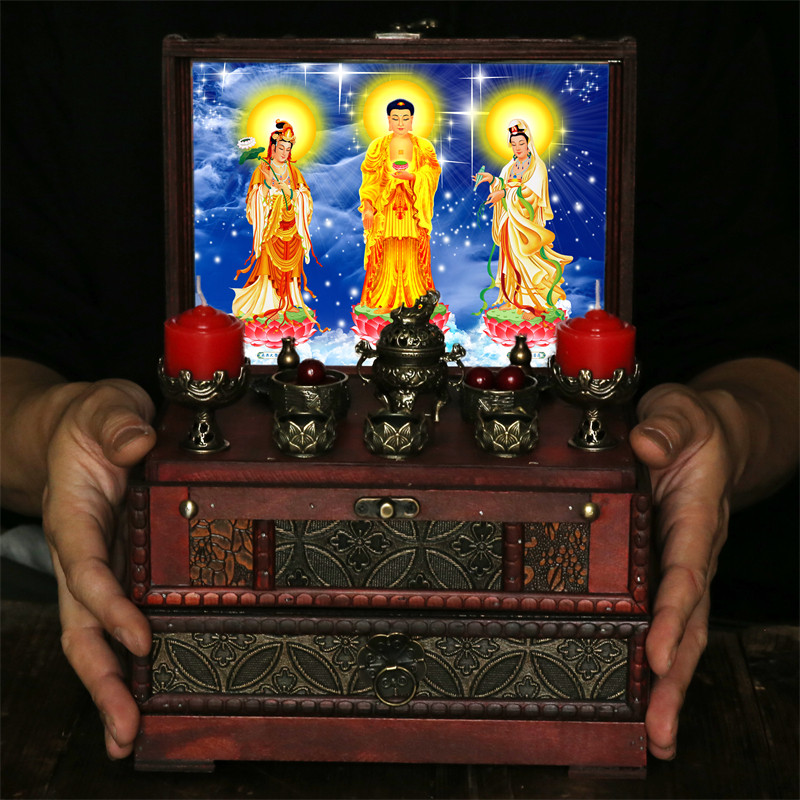 西方三圣供台供具佛台佛龛佛具佛前供品用品供奉神龛神台小型便携