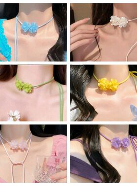 超仙森系甜美绣球花颈链女小清新可爱绑带choker项圈颈带春夏项链