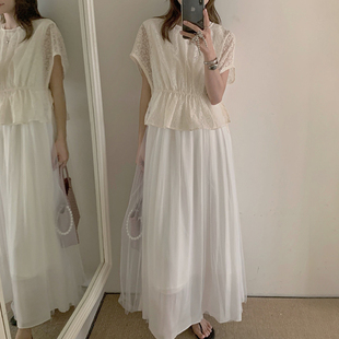 2025年夏季新款韩国东大门连衣裙蕾丝刺绣气质两件套背心长裙女