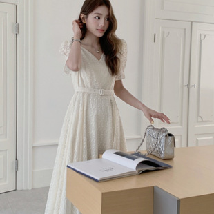 25年夏季新款韩国东大门法式气质v领ins连衣裙女温柔收腰显瘦长裙