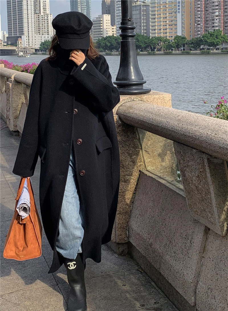 2022年秋冬季新款韩国东大门阿尔巴卡羊驼绒长款羊毛大衣女外套