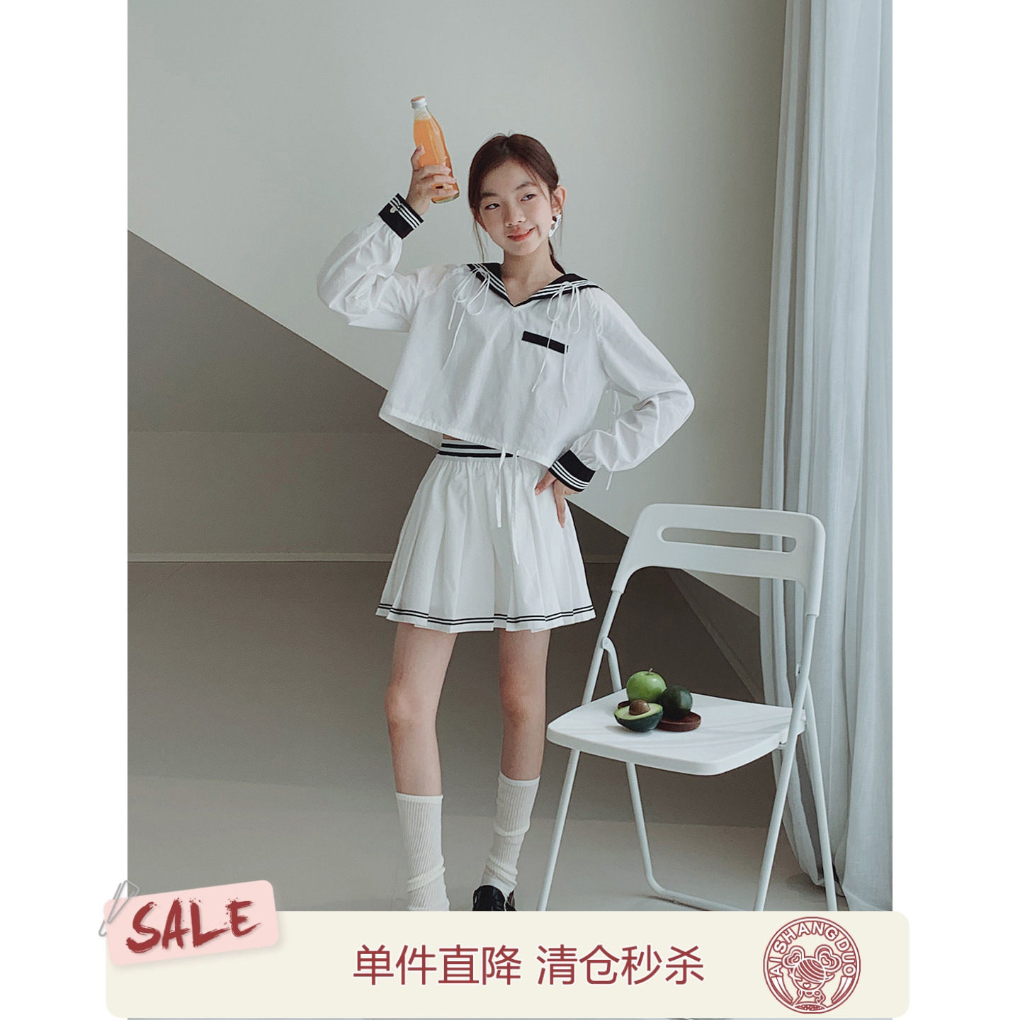 【海军领】初中生女孩套装2026夏装新款青少年jk制服水手服两件套
