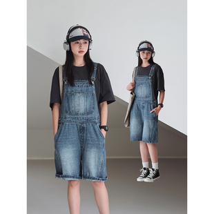 【老友计】初中生女牛仔背带裤2026夏装新款青少年复古五分裤短款