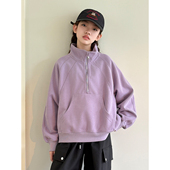 新款 青少年2025秋装 简约半拉链立领上衣潮 运动松弛 女大童卫衣