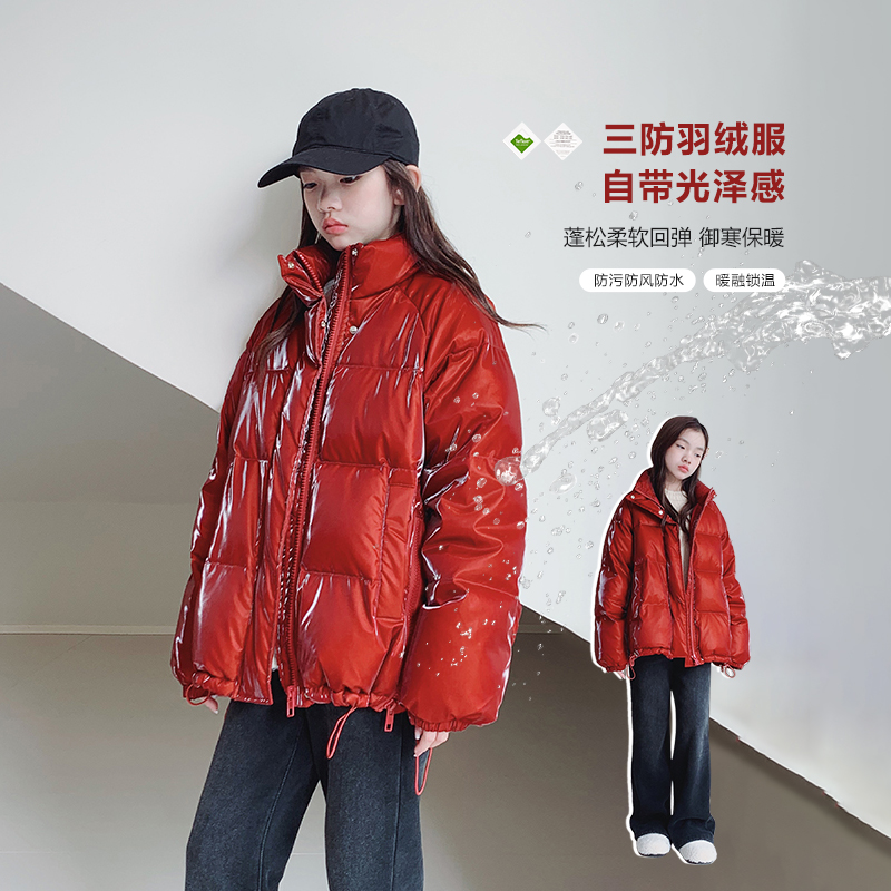 【宠粉折扣】女大童羽绒服冬装初中女孩90鸭绒过年款红色羽绒外套