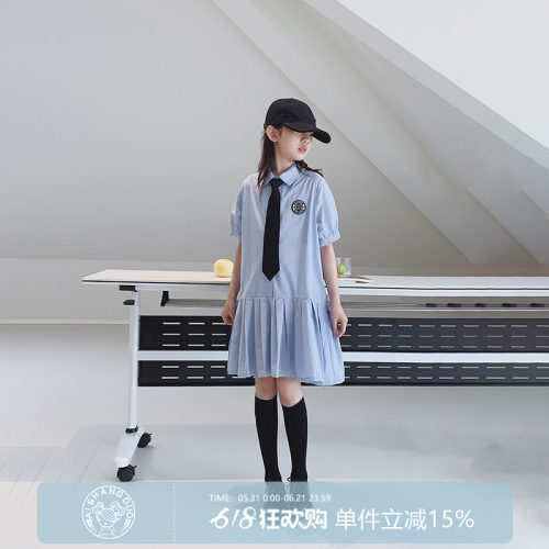 女童连衣裙2025夏装新款女大童休闲学院风A字裙儿童JK衬衫裙子潮