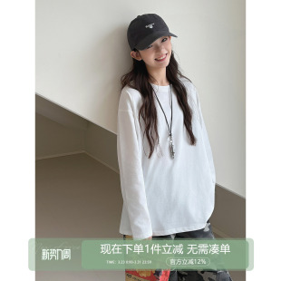 青少年简约长袖 新款 初中生女孩纯白T恤2026春装 上衣 平平无奇