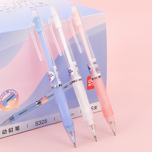 得力0.5/0.7自动铅笔活动铅办公学生矫姿软胶握杆防疲劳防断芯HB