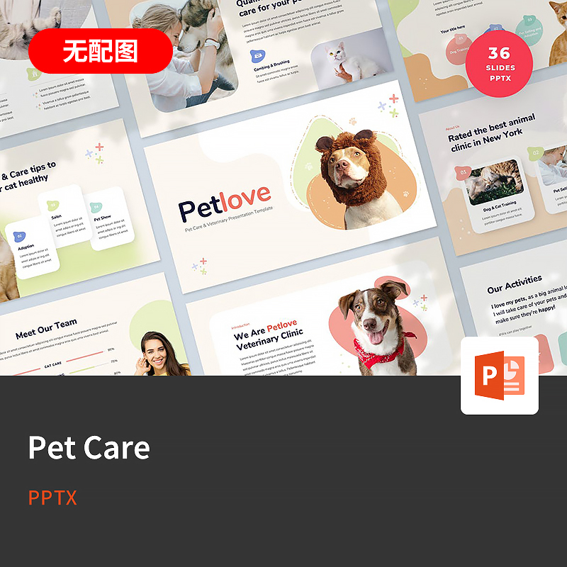 【PPT-640】Pet欧美宠物狗猫创意个性可爱俱乐部PPT模板