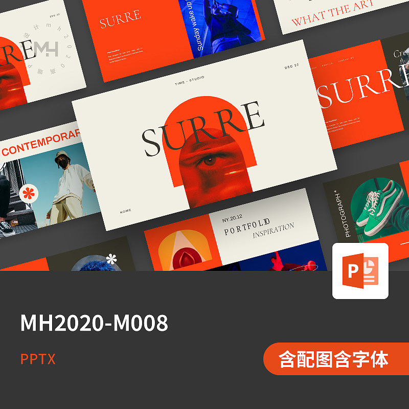 【PPT-M008】欧美街头潮牌滑板运动个性鞋包服饰赛博朋克PPT模板
