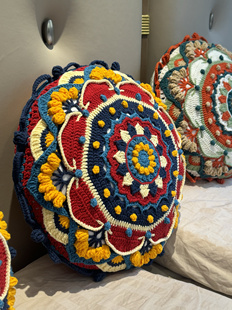 成品 宝相花抱枕套DIY钩织编织毛线钩针家居摆件自制