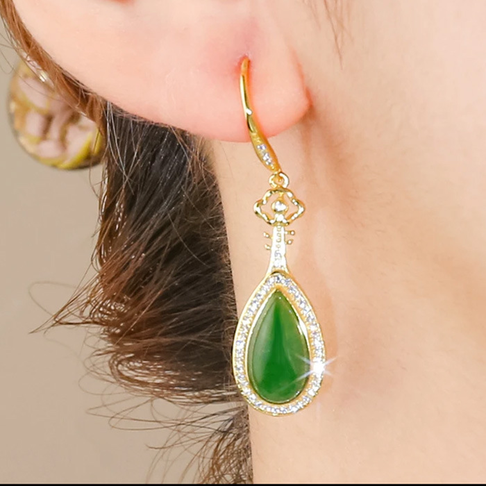 奥特莱斯折扣撤柜清仓捡漏店高级感玉石水滴耳环女outlets女配饰
