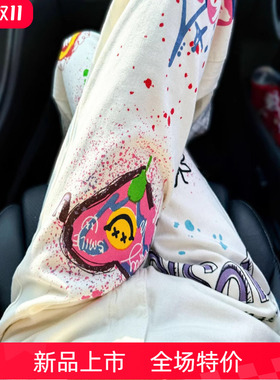 手绘别致设计款多巴胺白色简约直筒裤女夏季新款宽松百搭牛仔裤子