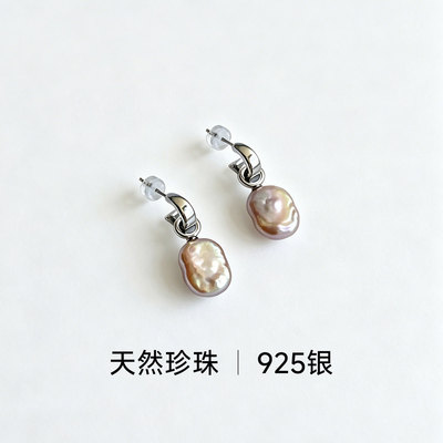 viva法式珍珠耳钉女工艺材质耳环999纯银银针黄色耳饰足银耳饰