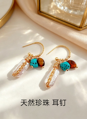天然淡水珍珠耳钉中国风新中式日常爆闪女性耳饰轻奢花朵易清洁