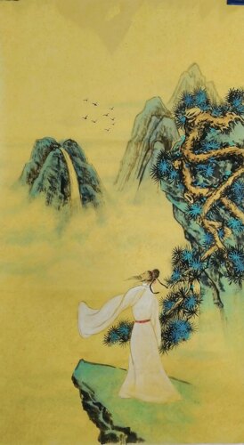 仿古宣观瀑布李白飞流直下山水画
