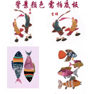 布贴画材料老土布格子布花布手工制作双鱼吉祥图即时贴半成品定制
