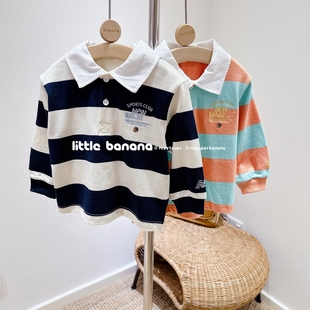 polo领宽条纹长袖 男女童春秋新款 厚实T恤 韩国代工厂童装 不打折