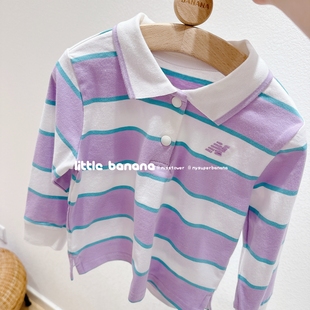 宽条纹polo翻领长袖 男女儿童春秋款 套头T恤 韩国代工厂童装 不打折