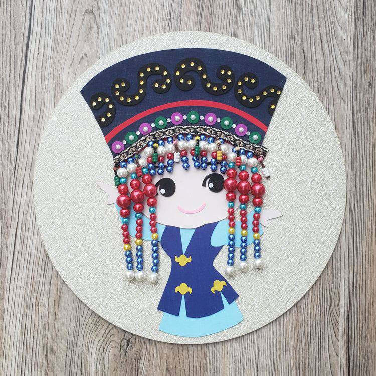 【免剪模板】布贴画材料包/拼布/布艺手工diy/56民族人物景蒙古族