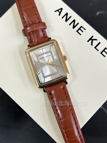 现货美国代购anne klein棕色鳄鱼纹皮带方形水钻表盘女士石英手表