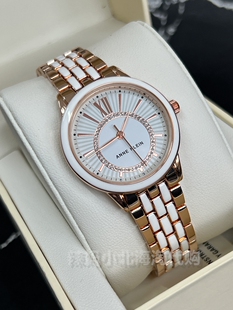 现货美国代购Anne klein3924白色接拼玫瑰金气质石英女士时尚手表