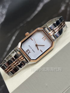 现货美国ANNE KLEIN复古风玫瑰金接拼银色金属表带矩形女士手表