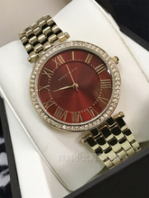 现货美国Anne Klein红棕色表盘金色女士水钻石英手表时尚