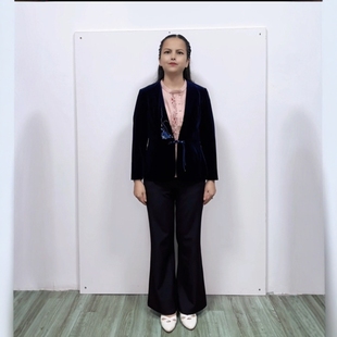 修身 气质职业小西装 显瘦百搭刺绣金丝绒宝蓝上衣 V领长袖 漓系春装